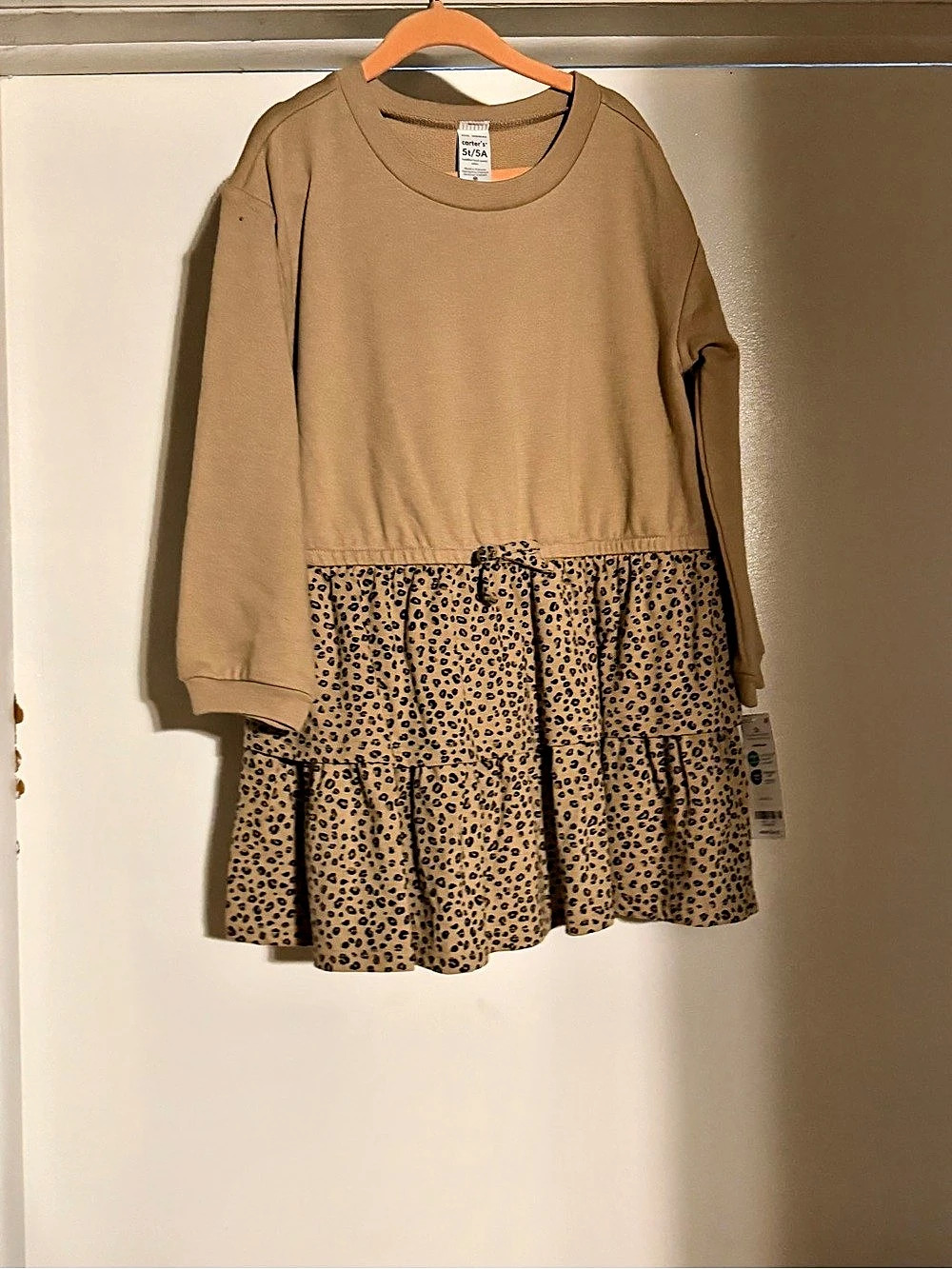Carter's Leopard Twill Dress Girls Size 5T/5A Animal Print Dress NWT